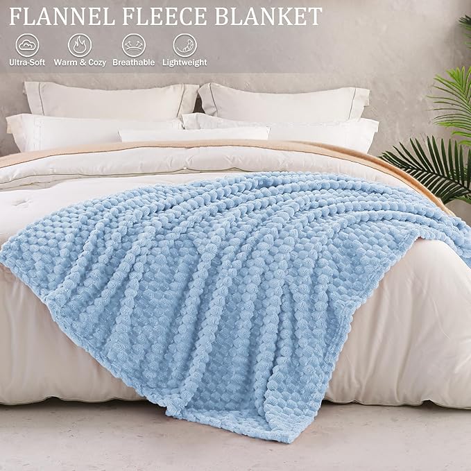 Exclusivo Mezcla Fleece Throw Blanket for Couch, Extra Large Fuzzy Stone Blue Bed Blankets, Soft Cozy Plush Sofa Throws for All Seasons, 50x70 Inches