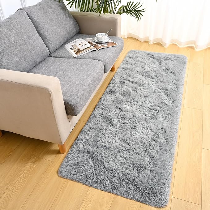 LOCHAS Ultra Soft Indoor Modern Area Rugs Fluffy Living Room Carpets for Children Bedroom Home Decor Nursery Rug 2x8 Feet, Gray