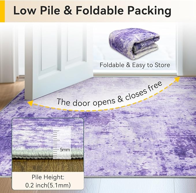 Washable Area Rugs 10'x14 Non-Slip Modern Abstract Soft for Living Room Entryway Bedroom Nursery, Print Pattern, Purple Gray Pink White