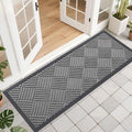 OLANLY Front Door Mat Outside Entrance 47x17, Absorbent, Heavy Duty Sturdy Natural Rubber Doormat Indoor Outdoor, Stain and Fade Resistant, Non-Slip Low Profile Floor Mat for Entryway, Grey Diamond