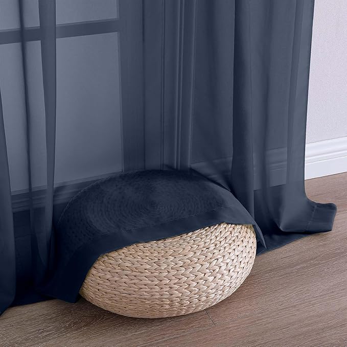 OWENIE Navy Blue Sheer Curtains 120 Inches Long 2 Panels Set, Airy Lightweight Sheer Navy Blue Curtain for Living Room Bedroom, Farmhouse Voile Filmy Rod Pocket Curtains Drapes, 2 Pcs, Each 59"Wx120"L