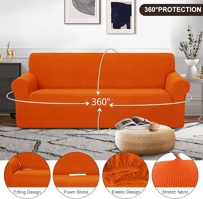 U-NICE HOME Stretch Couch Cover Sofa Cover Sofa Slipcover Furniture Protector for 3 Cushion Couch Sofa Pet Friendly(Sofa, Orange)