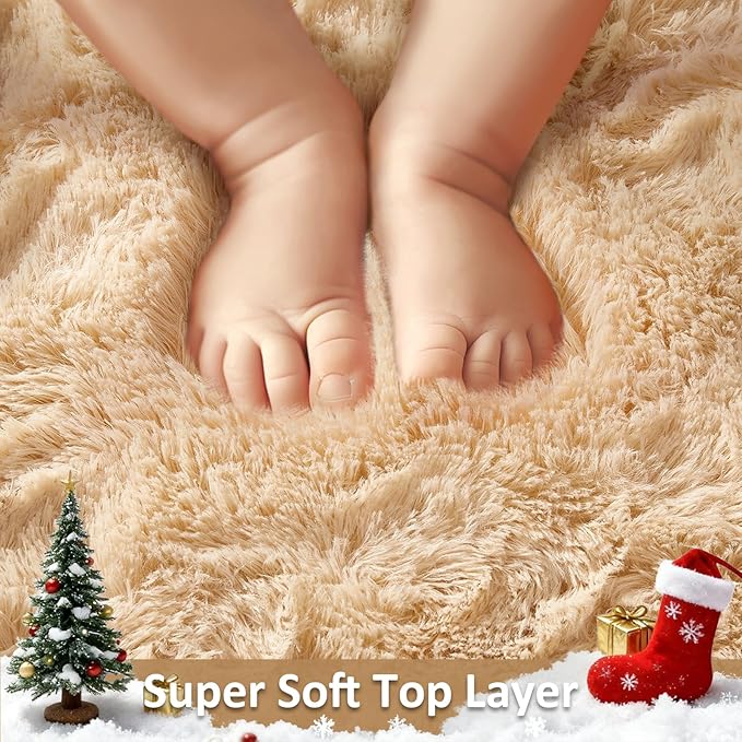 Ophanie 4x6 Oval Beige Rugs for Bedroom Living Room, Fluffy Fuzzy Furry Carpet, Plush Soft Shaggy Bedside Indoor Floor Area Rug for Kids Girls Boys Baby Teen Dorm Nursery Home Decor Aesthetic