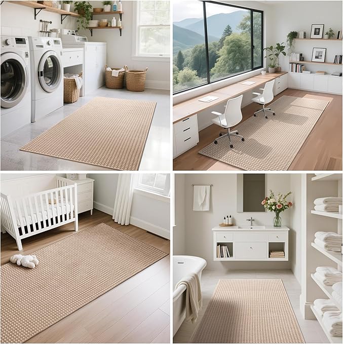 YDKGL 2x8 ft Hallway Runner Rug Extra Long Boho Woven Kitchen Runner Rugs Mat Non Slip Washable, Soft Entryway Laundry Hall Floor Runner Carpet for Indoor Backdoor Bedroom Hallway Living Room, Brown
