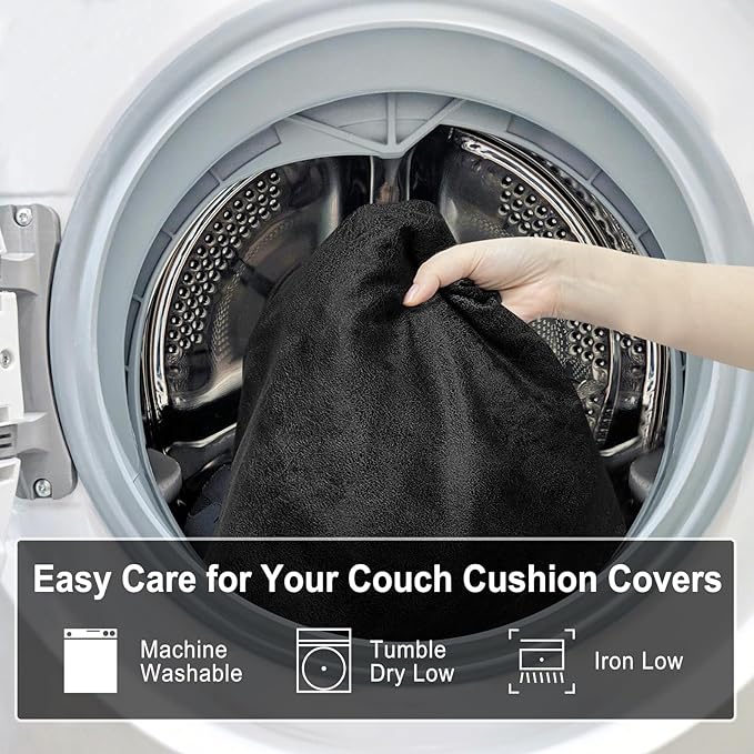 Leather Look Couch Cushion Covers Sofa Seat Slipcovers Sets Couches Furniture Protector for Sectional Armchair Loveseat Pets Kids Stretch Spandex Fabric (3 Cushion Sofa, Black)