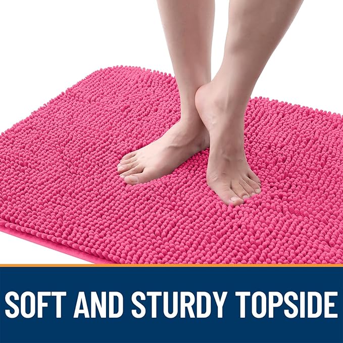 OLANLY Dog Door Mat for Muddy Paws 32x20, Absorbs Moisture and Dirt, Absorbent Non-Slip Washable Doormat, Quick Dry Chenille Mud Mat for Dogs, Entry Indoor Entryway Carpet for Inside Floor, Hot Pink