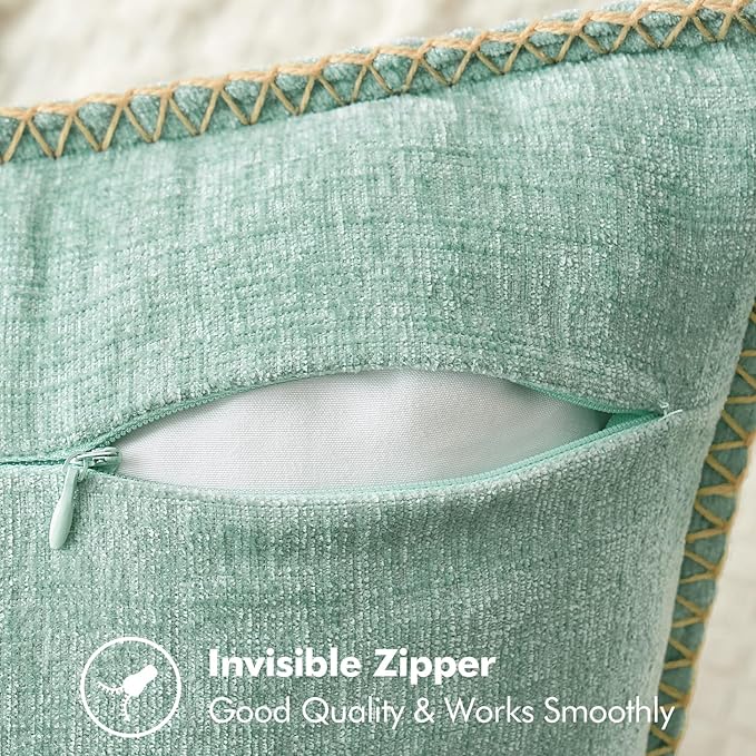 MIULEE Pack of 2 Couch Throw Pillow Covers 18x18 Inch Aqua Green Farmhouse Decorative Pillow Covers with Stitched Edge Soft Chenille Solid Dyed Spring Pillow Covers for Sofa Bed Living Room
