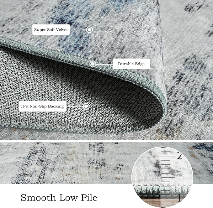 Toneed Abstract Area Rug 5x8 Modern Washable Rug Soft Non Slip Rug Low Pile for Bedroom Living Room Dining Room Blue/White