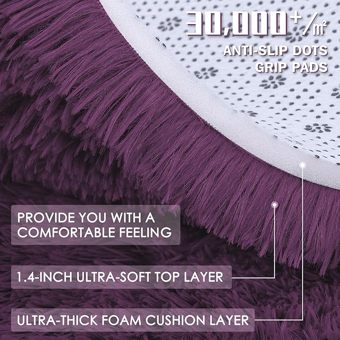 OLANLY 5x8 Machine Washable Large Area Rugs for Living Room, Bedroom, Soft Fluffy Shaggy Bedside Rug, Indoor Floor Carpet for Kids Girls and Boys, Dorms, Nursery, Home Decor Aesthetic, Dark Purple