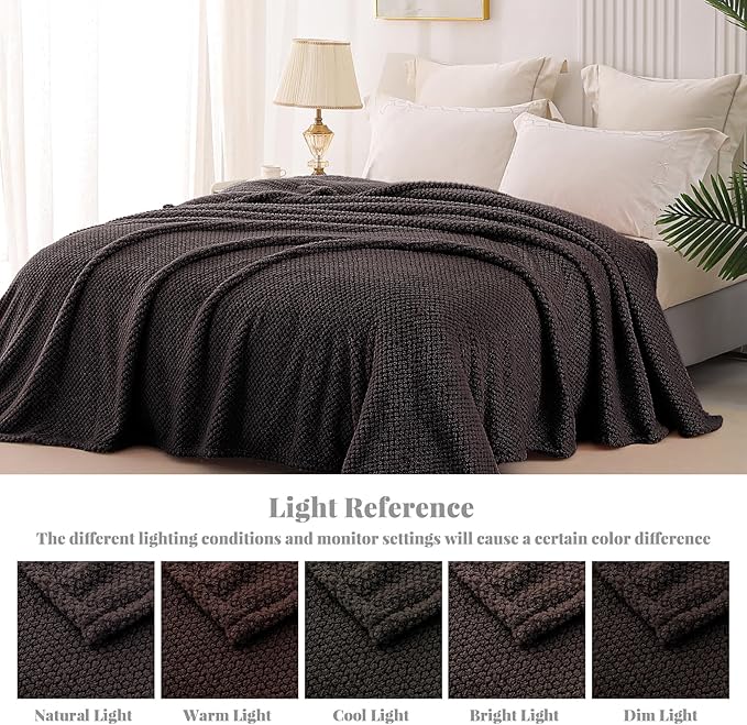 Whale Flotilla Twin Size Fuzzy Fleece Blanket, Fluffy Warm Soft Jacquard Bed Blankets for All Season, Lightweight and Cozy, 60x80 Inch, Coffee