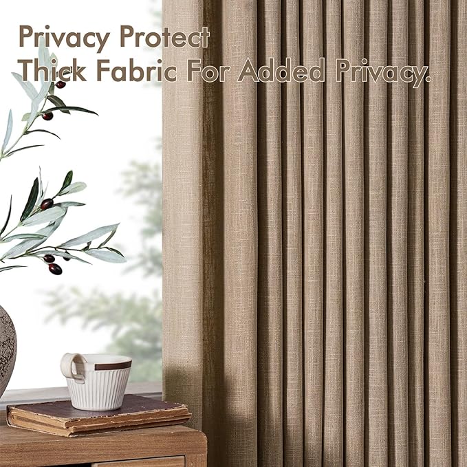 MIULEE Pinch Pleated Thick Linen Curtains 84 Inches Long 2 Panels for Living Room Bedroom, Memory Trained Pleat Drapes Back Tab Light Filtering Country Farmhouse Brown Burlap Curtains with Hooks&Rings