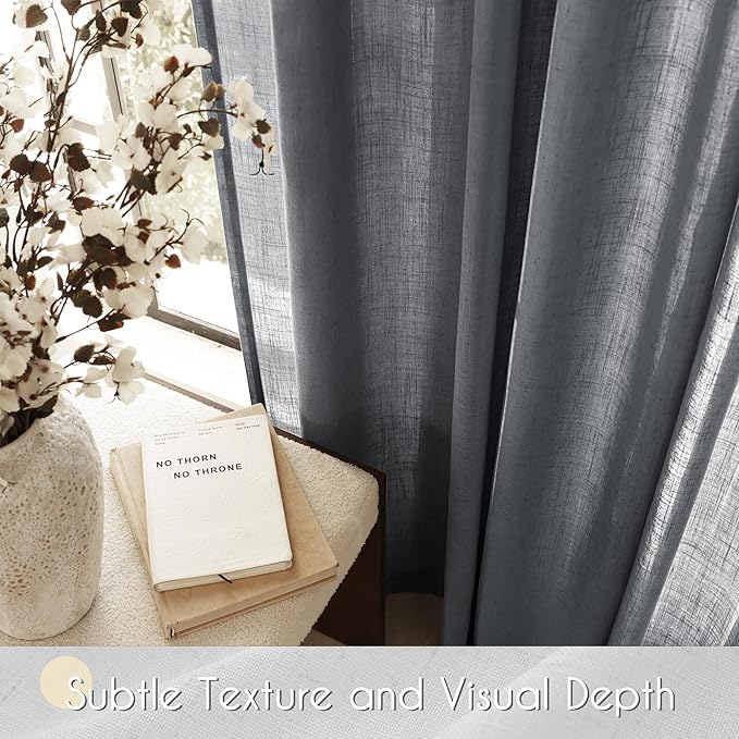 Dark Gray Curtains for Living Room Back Tab Modern Farmhouse Semi Sheer Gray Curtains 108 inches Long 2 Panels Set Muted Neutral Window Curtain for Dining Room Bedroom 52x108