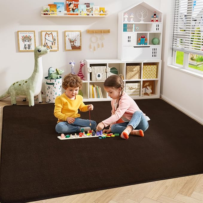 Amearea Large Modern Area Rugs for Bedroom Living Room, 5x8 Feet Brown Thickened Memory Foam Rug, Fluffy Indoor Washable Rugs Non Slip Minimalist Carpet for Boys Girls Dorm Nursery Room Decor