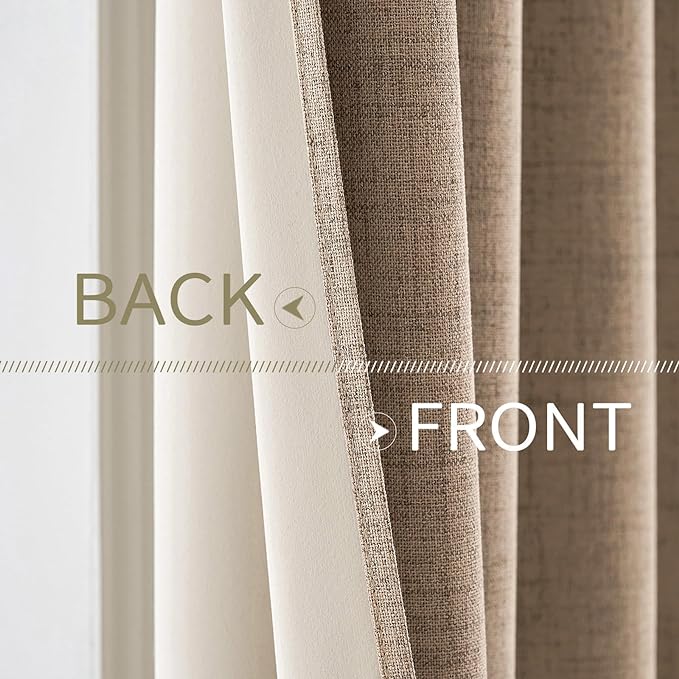 MIULEE 100% Blackout Linen Textured Curtains for Bedroom Solid Thermal Insulated Copper Brown Grommet Room Darkening Curtains & Drapes Luxury Decor for Living Room Nursery 52 x 108 Inch (2 Panels)
