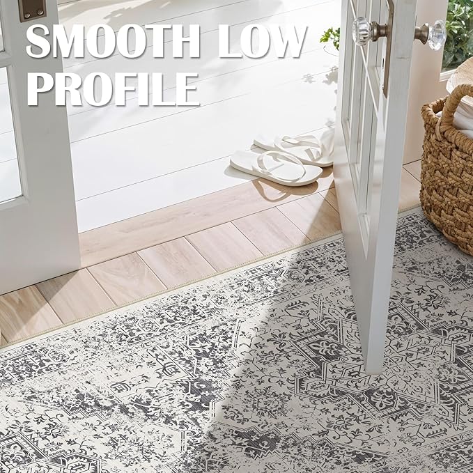 4x8 Washable Hallway Runner Rug - Wide Kitchen Runners Vintage Low Pile Carpet Soft Thin Floor Runner with Rubber Backing for Entryway Bedroom Living Room Home Decor (Distessed Grey)