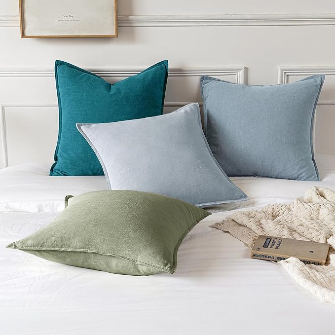 MIULEE Decorative Linen Euro Sham Pillow Covers 24x24 Sage Green Boho Farmhouse Neutral Spring Couch Throw Pillows for Bed Pack of 2 Accent Modern Pillowcase Summer Sofa Livingroom Home Decor