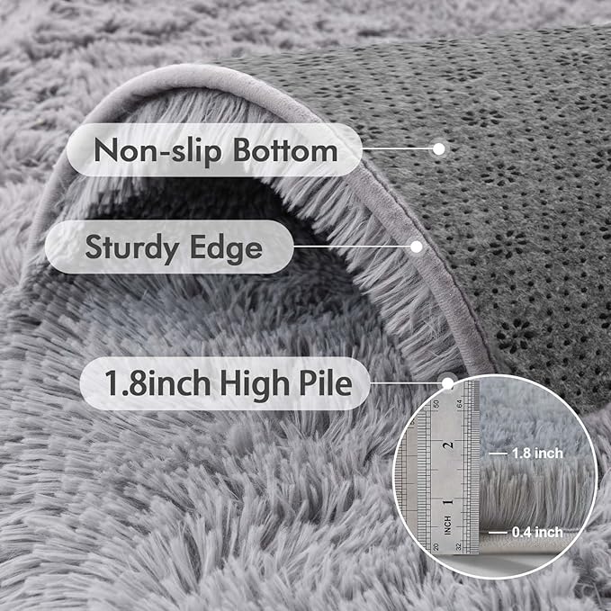 4x6 Ft Shag Rugs for Bedroom Living Room, Ultra Soft Fluffy Furry Area Rugs for Indoor Floor, Aesthetic Carpet for Kids Home Decor (Light Grey)