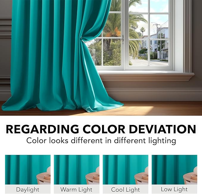 Deconovo Blackout Curtains, Thermal Insulated, W42 x L95 2 Panels, Back Tab, Machine Washable, Room-Darkening Drapes for Bedroom/Living Room Turquoise