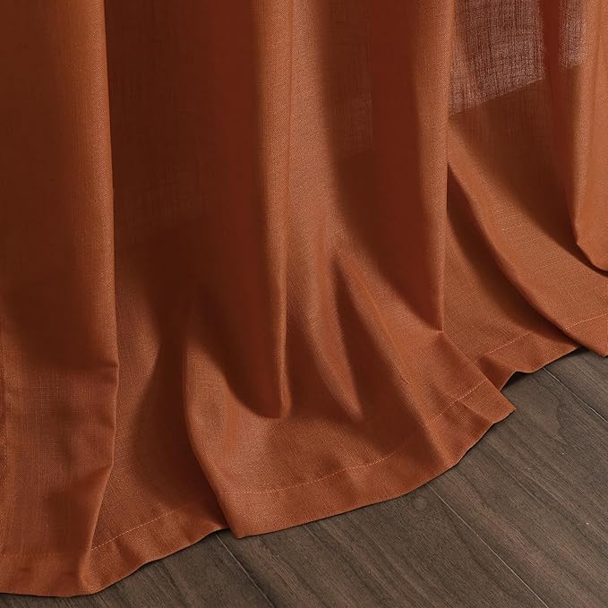 Nanspring Rust Linen Curtains for Living Room 72 Inches Long Light Filtering Semi Sheer Curtain Back Tab and Rod Pocket Vintage Rustic Luxury Home Decor Drapes for Bedroom Office 52x72, 2 Panels
