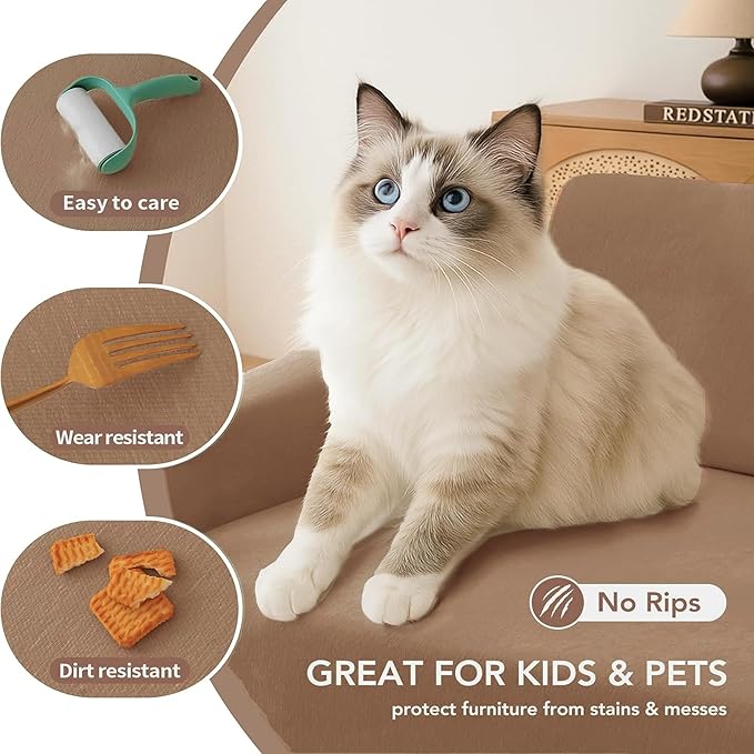 Couch Cover for Dogs, Boho Sofa Covers for 3 Cushion Couch, Chenille Sofa Slipcover for Pets Washable, L-Shape Sectional Couch Cover Soft Throw Blankets with Tassels(91x118,Khaki)
