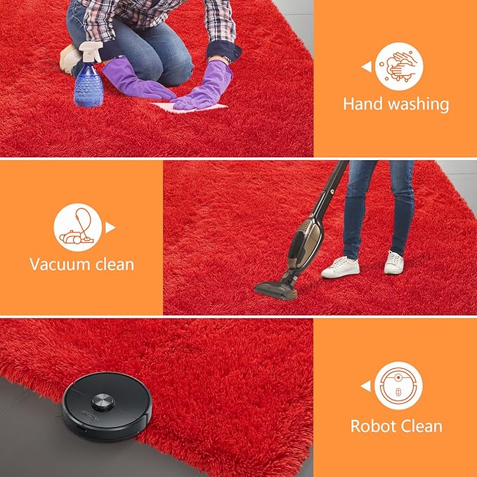 Red Shag Area Rugs for Bedroom Living Room,Ultra Soft Fluffy Christmas Area Rugs 8x10 for Dorm,Indoor Carpet Nursery Rugs for Kids Girls Room Home Decor (Red, 8x10 Feet)