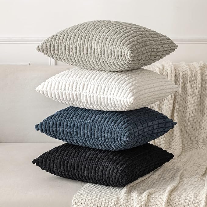 MIULEE Pack of 2 Corduroy Decorative Throw Pillow Covers 16x16 Inch Soft Boho Striped Pillow Covers Modern Farmhouse Home Decor for Summer Coastal Sofa Living Room Couch Bed Blue