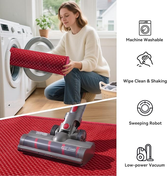 YDKGL 2x5 ft Hallway Runner Rug Boho Woven Washable Long Kitchen Runner Rugs Mat Non Slip, Soft Entryway Laundry Hall Runner Floor Carpet for Indoor Backdoor Bedroom Kitchen Living Room, Red