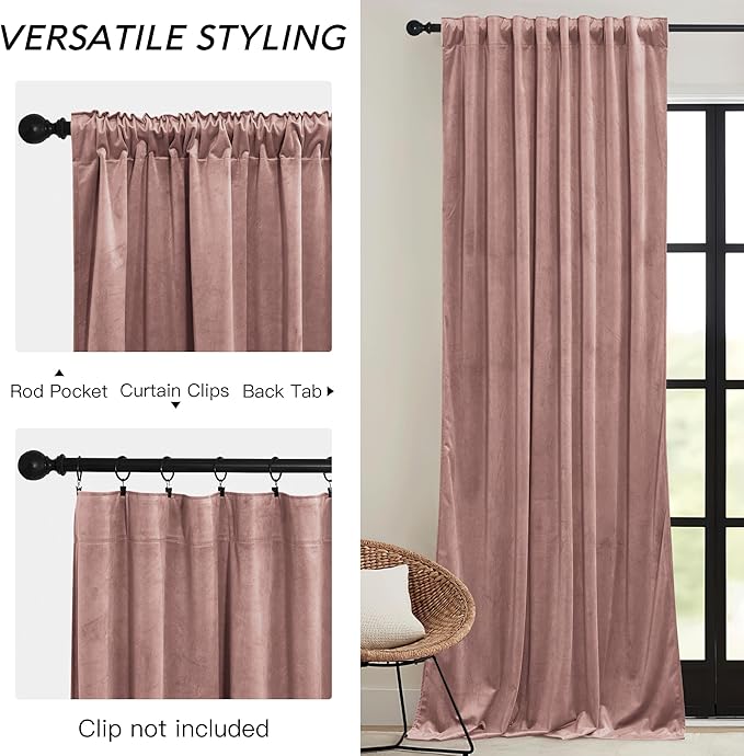RYB HOME Girls Curtains for Bedroom, Back Tab Room Darkening Baby Kids Velvet Curtains 84 inches Long for Nursery, W 52 x L 84, 2 Panels Set
