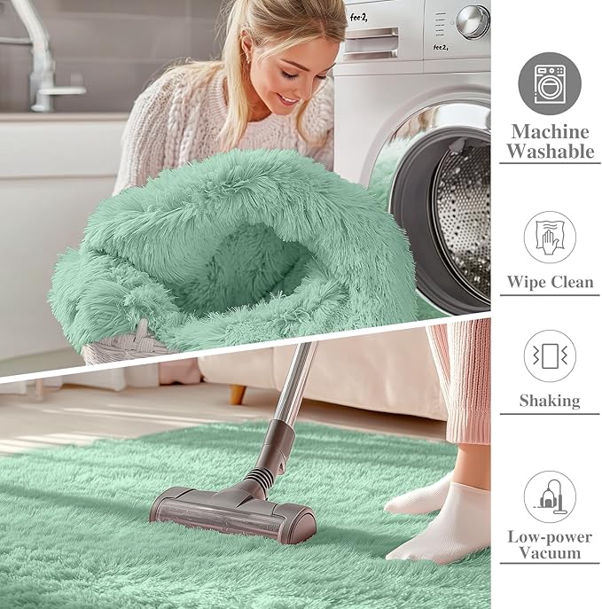 OLANLY 2x6 Machine Washable Runner Rugs for Hallway, Soft Fluffy Shaggy Bedside Rugs for Bedroom, Living Room, Indoor Floor Carpet for Kids Girls Boys, Nursery Rooms, Home Decor Aesthetic, Mint Green