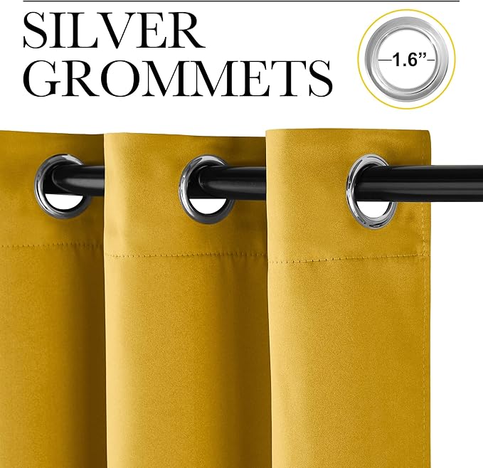 NICETOWN Gold Blackout Cafe Faux Silk Curtains for Small Windows, 42" Wide by 84" Long, 2 Panels, Grommet Privacy Blackout Satin Drapes for Home Decoration