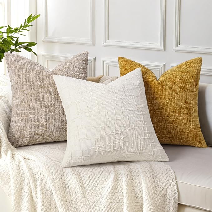 decorUhome Summer Cream White Chenille Throw Pillow Covers 20x20 Set of 2 Textured Soft Cozy Slubby Couch Pillow Covers Modern Farmhouse Boho Decorative Pillow Cases for Bed Sofa Living Room
