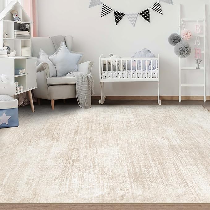 Area Rugs 6x9 for Living Room: Washable Rug Modern Abstract Neutral Soft Non-Slip Low-Pile Indoor Carpet for Bedroom Dining Room Playroom Home Office (Beige, 6'x9')