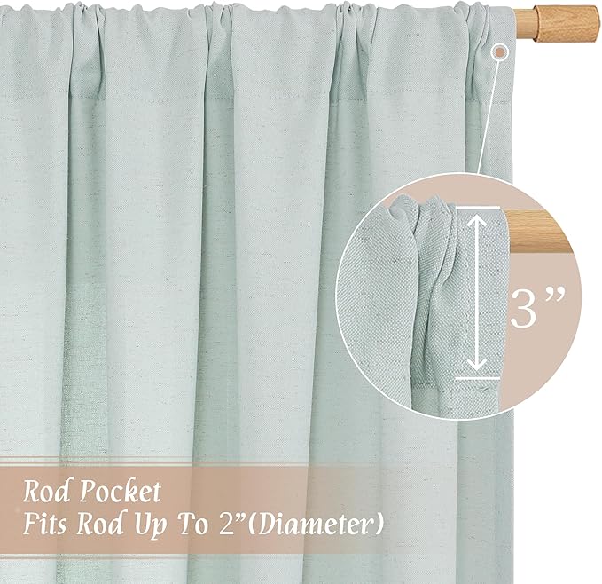 LAMIT Bedroom Linen Curtains 45 Inch Long, Light Filtering Neutral Window Curtains Farmhouse Boho Rod Pocket Room Decor Panels for Small Window/Living Room, 2 Panels, 42 x 45 Inch, Light Blue