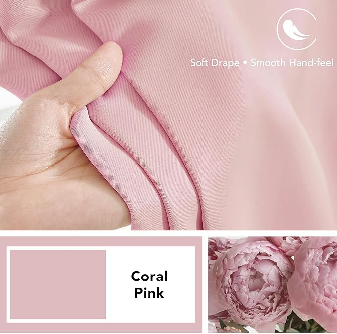 Deconovo Blackout Curtains, Thermal Insulated, W42 x L63 2 Panels, Back Tab, Machine Washable, Room-Darkening Drapes for Bedroom/Living Room Coral Pink