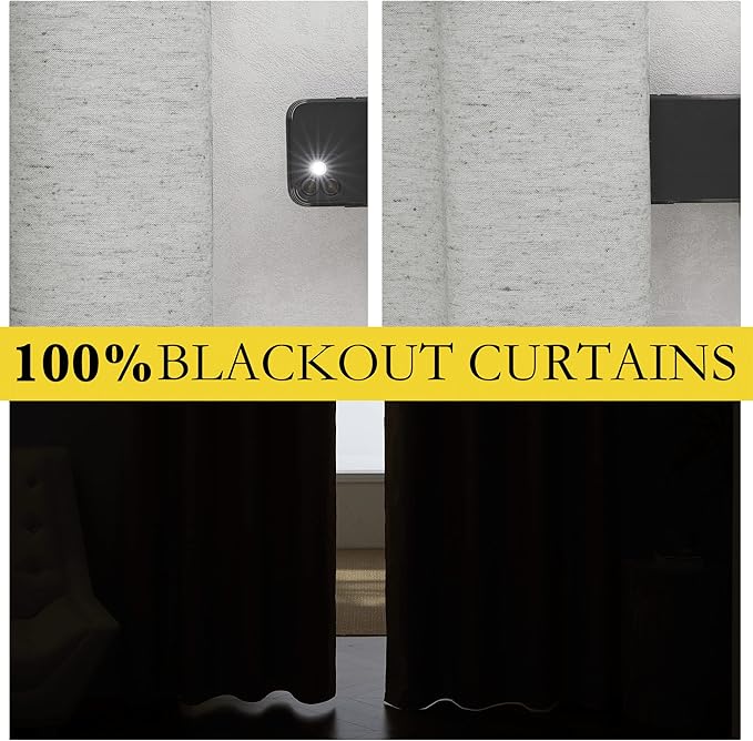NICETOWN Grey 100% Blackout Curtain Panels, Set of 2, 42" Wide by 63" Long, Thermal Insulated White Thermal Insulated Liner Drapes for Nursery, Noise Reducing and Cold Blocking Drapes for Windows