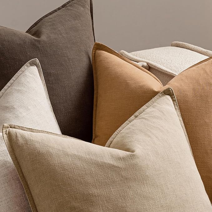MIULEE Neutral Brown Linen Pillow Covers Pack of 4 Decorative Natural Fall Throw Pillow Covers Soft Accent Boho Farmhouse Couch Pillowcases Modern Spring Decor for Living Room Bed Sofa 24x24 Inch