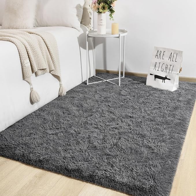 TWINNIS Super Soft Shaggy Rugs Fluffy Carpets, 8x10 Feet, Indoor Modern Plush Area Rugs for Living Room Bedroom Kids Room Nursery Home Decor, Upgrade Anti-Skid Rectangular Fuzzy Rug, Gray