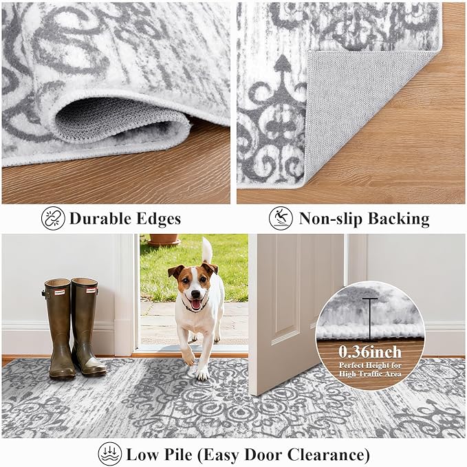 HEBE Hallway Runner Rug 2'x6' Washable Vintage Kitchen Rugs Non Slip Laundry Rug Runner Distressed Boho Floor Carpet Runners for Hallways Entryway Laundry Room Kitchen Bathroom