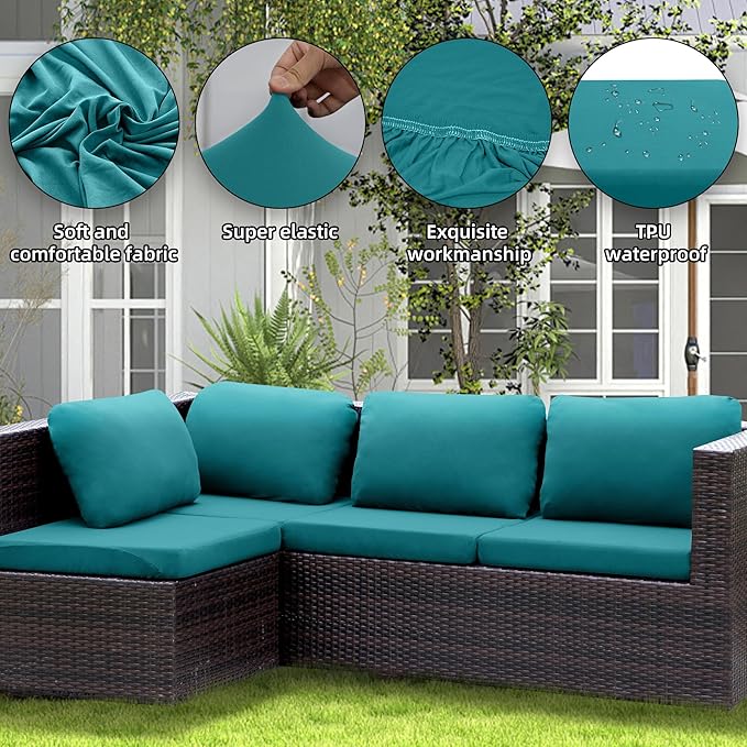 Outdoor Cushion Covers Set,8PCS Patio Furniture Couch Seat Slipcovers, Replacement for Sofa Sectional Chair(Cover，Only)