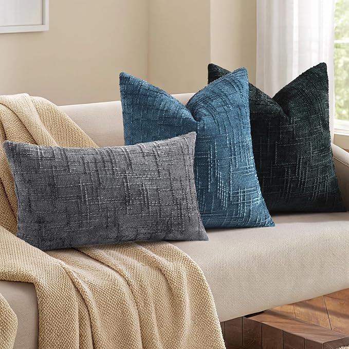 decorUhome Navy Blue Chenille Euro Sham Throw Pillow Covers 24x24 Set of 2 Textured Soft Cozy Slubby Couch Pillow Covers Modern Farmhouse Boho Decorative Pillow Cases for Bed Sofa Living Room