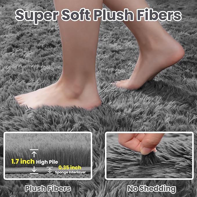 5x8 Area Rugs for Living Room: Soft Fluffy Shag Light Grey Rugs for Bedroom, Non Slip Large Fuzzy Plush Rug Indoor Floor Carpet for Nursery Kids Boys Girls Room, Dorms, Playroom, Modern Home Decor