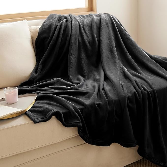 Bedsure GentleSoft Twin XL Fleece Blanket Dorm Bedding - Lightweight Soft Cozy Blankets for Bed, Sofa, Couch, Travel, Camping, Black, 66"x90"