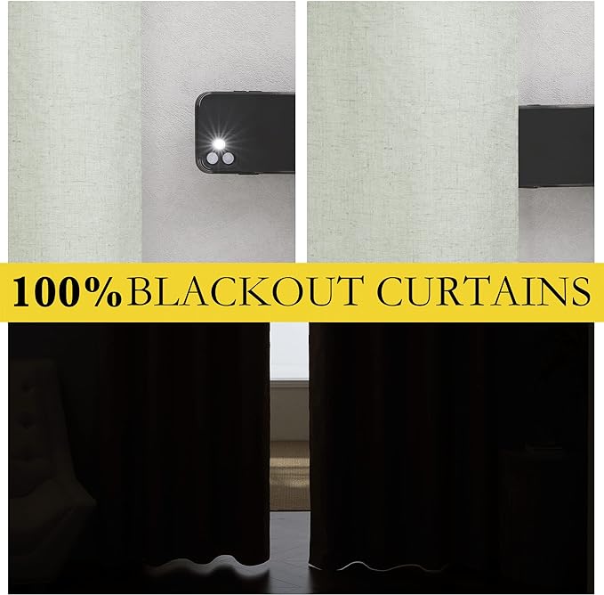 NICETOWN Sage Green 100% Blackout Linen Texture Curtains 90 inches Long 2 Panels for Boy's Room, Thermal Insulated Full Blackout 2-Layer Lined Drapes, Energy Efficiency Window Draperies