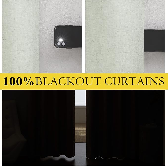 NICETOWN Sage Green Linen 100% Blackout Curtains 120 inches Length with Thermal Insulated Liners, 2 Panels, 52 inches W, Farmhouse Style Extra Long Window Draperies for Patio Sliding Glass Door