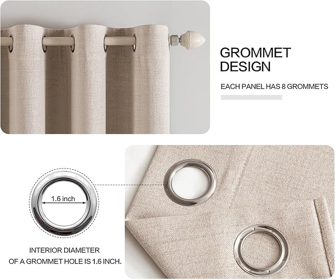 MIULEE 100% Blackout Textured Curtains for Bedroom Solid Thermal Insulated Natural Beige Grommet Room Darkening Curtains & Drapes Luxury Decor for Living Room Nursery 52 x 94 Inch (2 Panels)