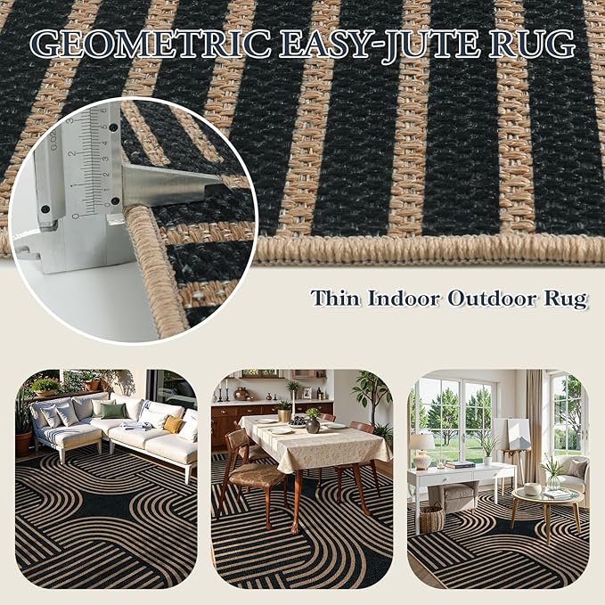 Lahome Enfys Modern Geometric Easy Jute Rug, 6x9 Area Rugs for Living Room Outdoor Patio Washable Indoor Outdoor Carpet, Farmhouse Large Non Slip Carpet for Bedroom Backyard Dining Room
