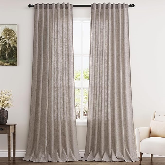 Nanspring Brownish Grey Linen Curtains for Living Room 105 Inches Long Back Tab Light Filtering Semi Sheer Curtain Modern Farmhouse Decor for Bedroom Office Luxury Textured Drapes 52x105, 2 Panels