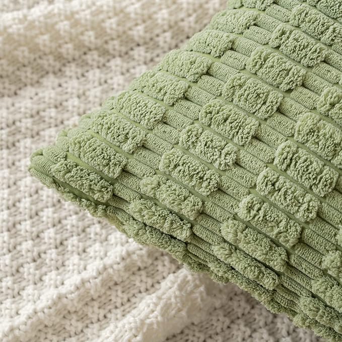 MIULEE Pack of 2 Spring Corduroy Decorative Throw Pillow Covers 12x12 Inch Soft Boho Striped Pillow Covers Modern Farmhouse Home Decor for Summer Sofa Living Room Couch Bed Sage Green