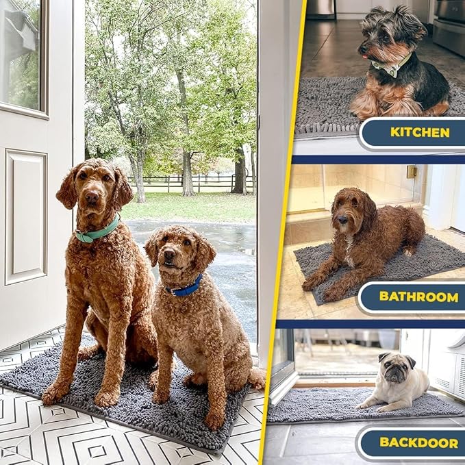 Muddy Mat® | Super Absorbent Door Mat Indoor, Microfiber Quick Dry Chenille Entryway Rug, Non-Slip Front Door Mat, Indoor Mats for Entryway, Machine Washable Pet Rug, Grey 36"x72"