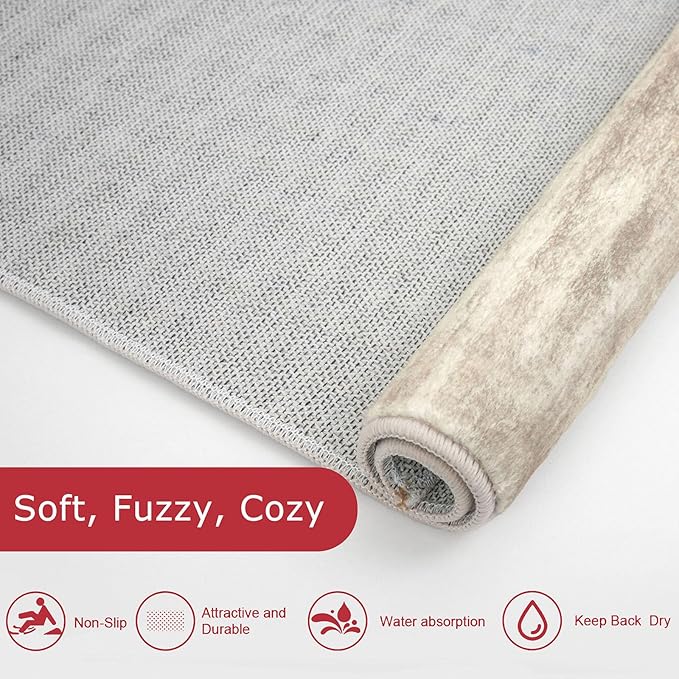 KOZYFLY Modern Abstract Rugs for Entryway 2x3, Washable Kitchen Rug Non-Slip Soft Small Bathroom Rug, Beige Brown Striped Small Area Rugs Print Faux Wool Doormat for Bedside Entrance Bedroom Sink